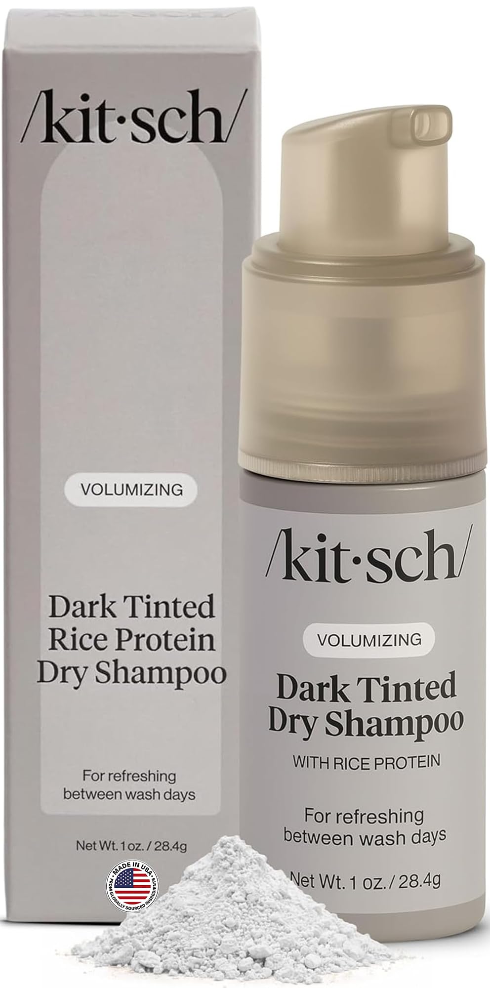 Kitsch dry shampoo — volumizing rice protein formula for dark hair, travel size pump