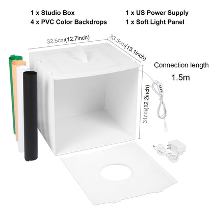 Camera stage lighting modifier — Portable mini photo studio with LED light and backdrops