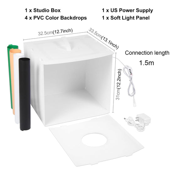 Camera stage lighting modifier — Portable mini photo studio with LED light and backdrops