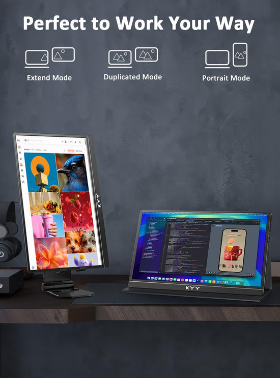 KYY 15.6 portable monitor with smart cover and speakers. Plug and play external monitor for laptop, PC, phone, Mac, Xbox, PS4.