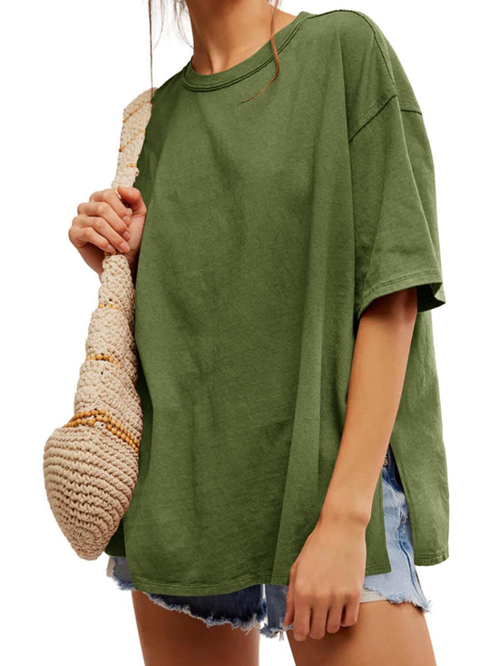Tankaneo oversized casual t-shirt with side slit