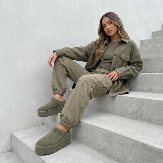 CUSHIONAIRE Huggy-2 platform slippers — cozy suede slip-on ankle boots for indoor outdoor wear