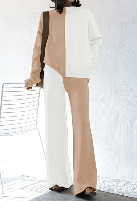 Linsery coordinated outfit - High neck knitted pullover and wide leg pants set