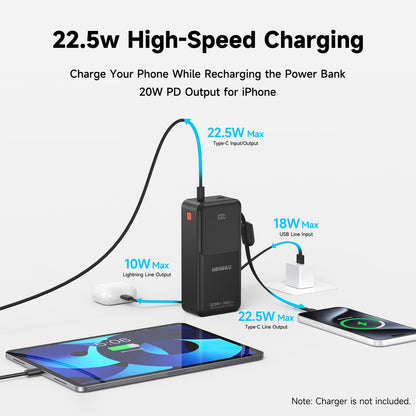 HENGKU Power Bank 30000mAh Portable Built-in Cable 22.5w Fast Charge