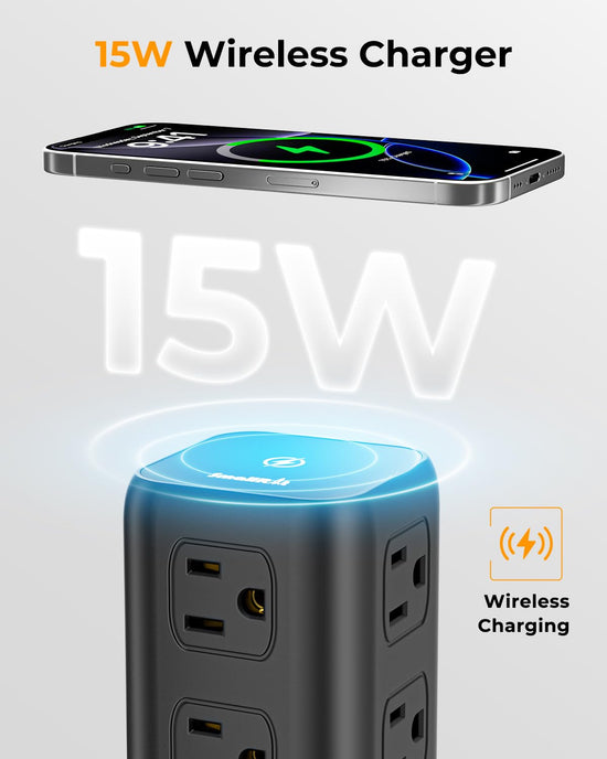 Power strip — 12 outlets and 4 USB ports with tower design and extension cord