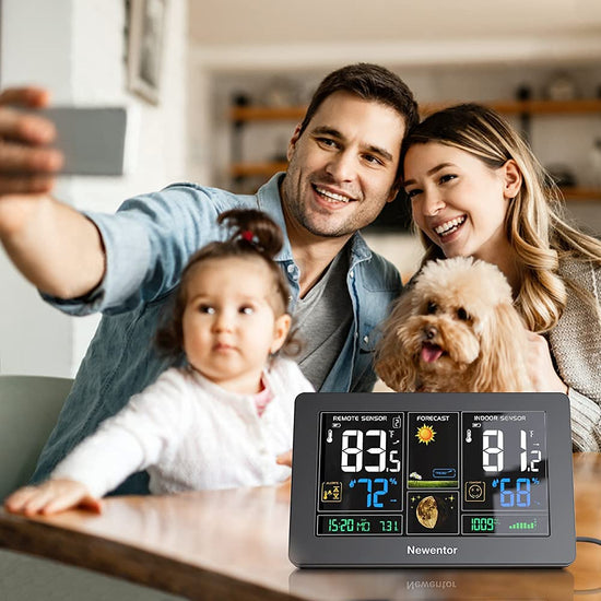 Newentor weather station — wireless indoor outdoor thermometer with color display and atomic clock