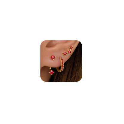 3 pairs dainty small 4th of July earrings — trendy birthstone stud huggie hoop set for women