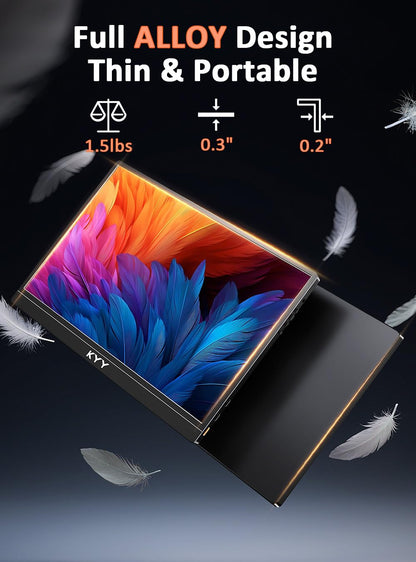 KYY 15.6 portable monitor with smart cover and speakers. Plug and play external monitor for laptop, PC, phone, Mac, Xbox, PS4.