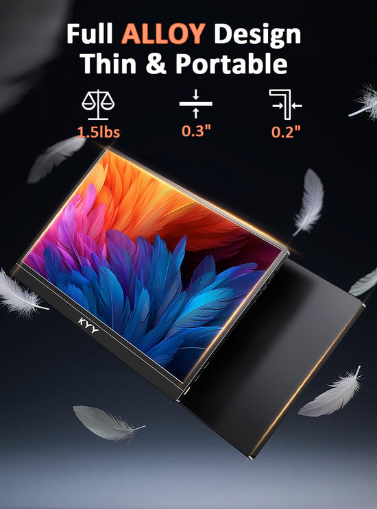 KYY 15.6 portable monitor with smart cover and speakers. Plug and play external monitor for laptop, PC, phone, Mac, Xbox, PS4.