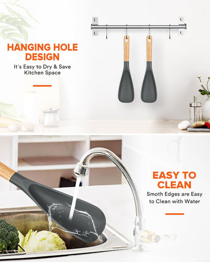 Spoon — BPA-free silicone with wood handle for nonstick cookwares and serving