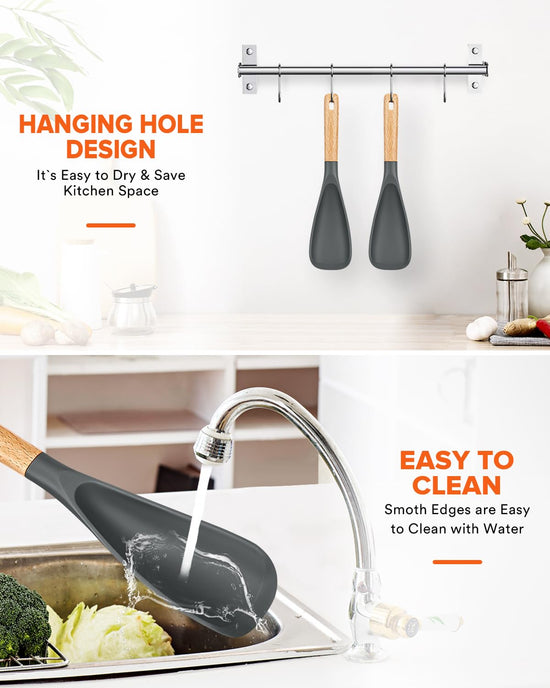 Spoon — BPA-free silicone with wood handle for nonstick cookwares and serving