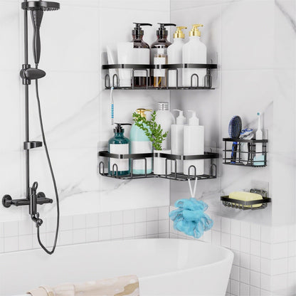 Moforoco corner shower caddy — self adhesive black bathroom shelf organizer