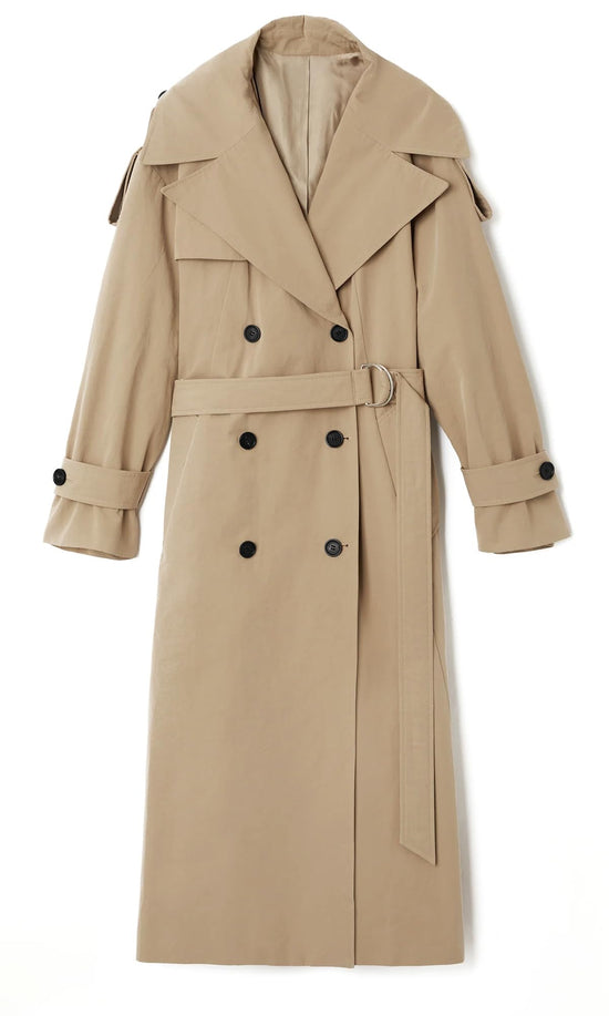 Farktop women's long trench coat - oversized double breasted design with belt