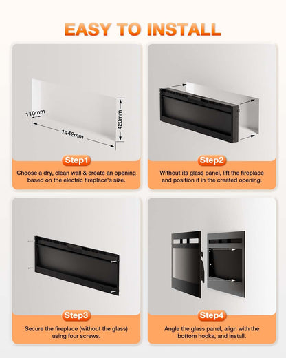 VISVEIL 60 inch electric fireplace with adjustable heat settings and remote control.