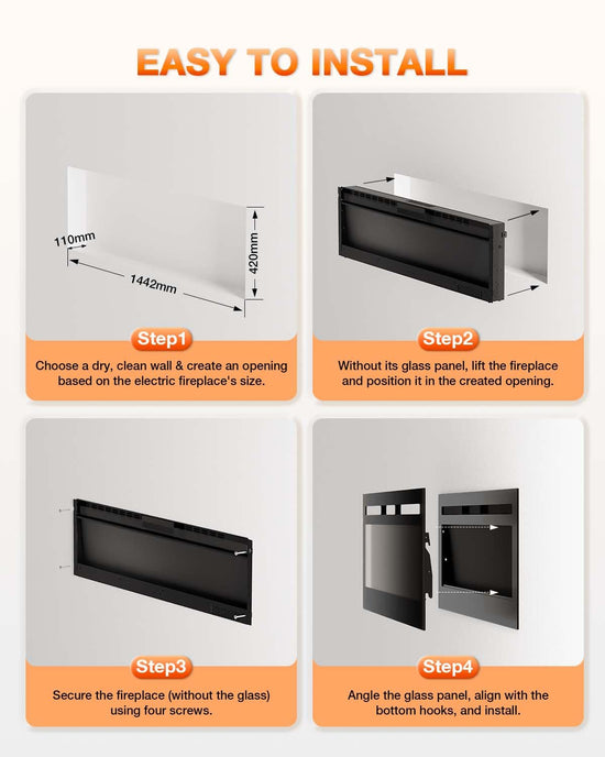 VISVEIL 60 inch electric fireplace with adjustable heat settings and remote control.