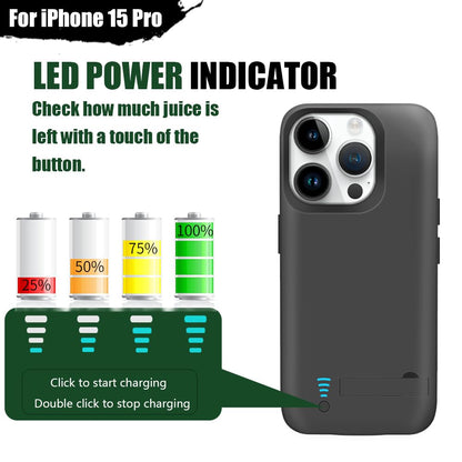 Sitong battery case — 5000mAh rechargeable for iPhone 15 Pro, black