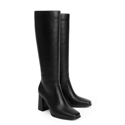 Modatope knee high boots — Chunky heel with side zipper and square toe design