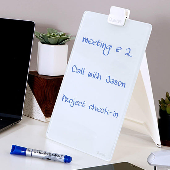 Quartet dry erase board - Desktop glass pad with removable clip and marker, white GDE119