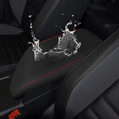 Vehicle seat cover — AOMSAZTO armrest cover for 2019-2025 VW Jetta in black with red stitches