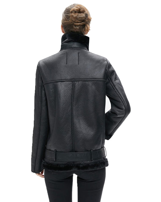 Coat — Faux shearing moto jacket with thick lining and shearling detail