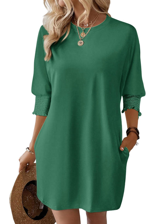 Dokotoo dress — 3/4 sleeve casual mini dress with pockets S-XL
