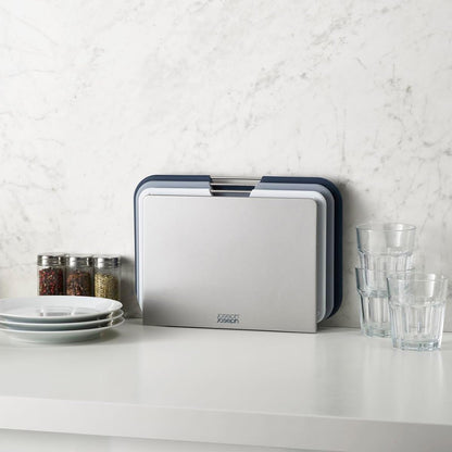 Joseph Joseph cutting board set with storage stand - grey