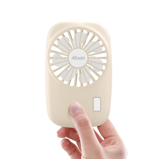 Aluan handheld mini fan — powerful portable speed adjustable USB rechargeable fan for travel and home use.