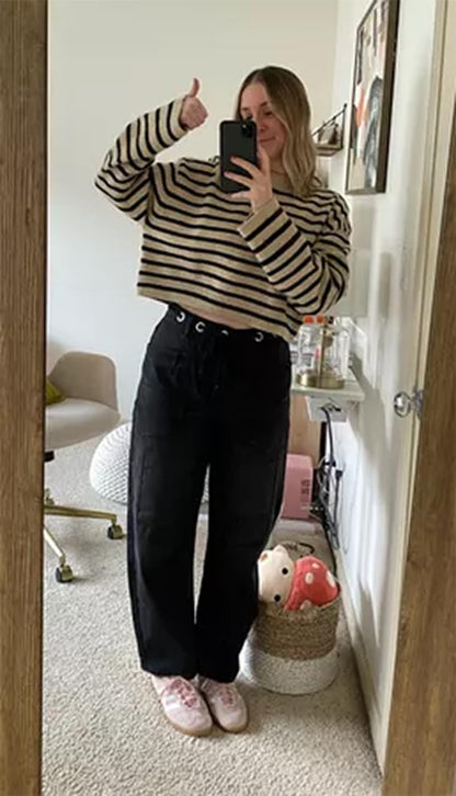 PANTS — Baggy barrel horseshoe jeans with pockets and patchwork design