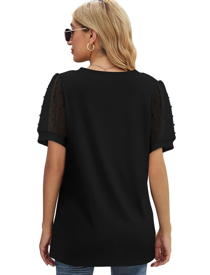 Aokosor shirt — V neck puff sleeve with Swiss dot design