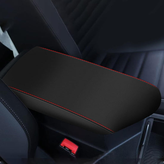 Vehicle seat cover — AOMSAZTO armrest cover for 2019-2025 VW Jetta in black with red stitches