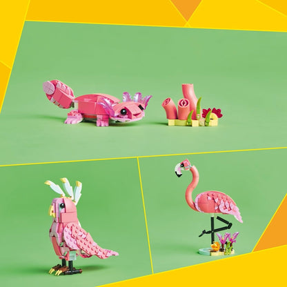LEGO Creator building blocks — 3 in 1 wild animals set with pink flamingo, cockatoo, axolotl