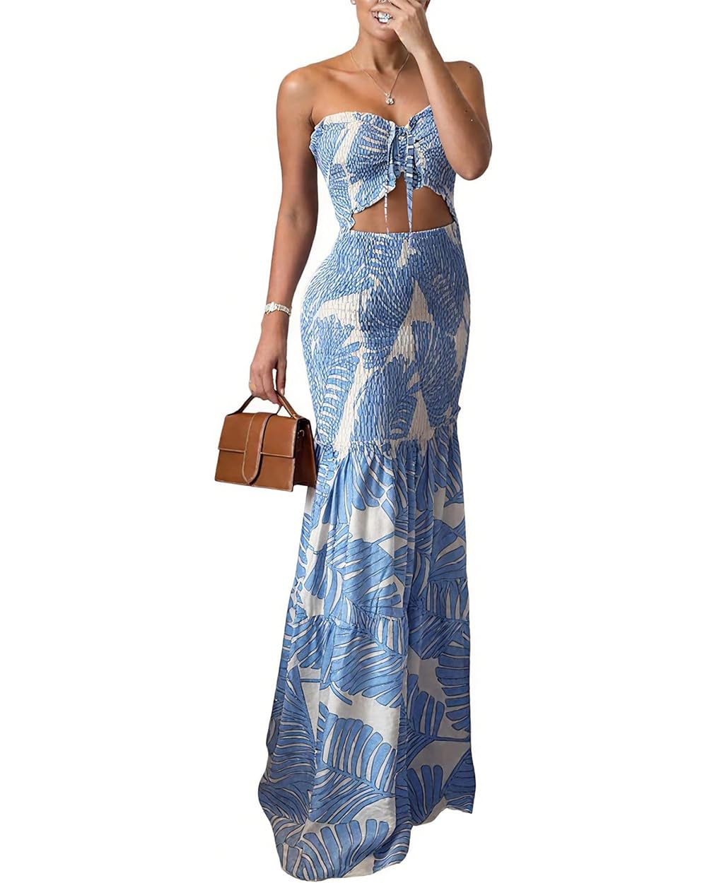 CHICME floral printed vacation dress - halter tie ruched bandeau style