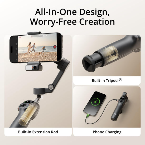 Camera support — DJI Osmo Mobile 7P with built-in extension rod and tripod