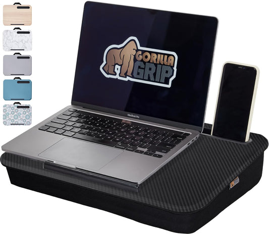 Gorilla Grip lap desk with phone holder and cushion for laptops up to 15.6 inches.