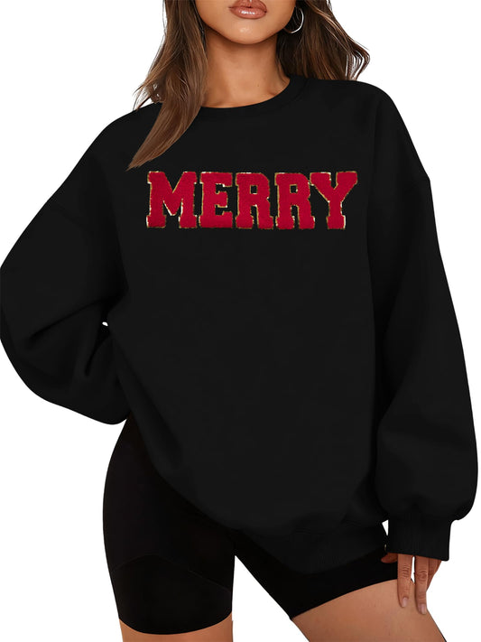 FASHGL Christmas sequins sweatshirt — Merry glitter patch design