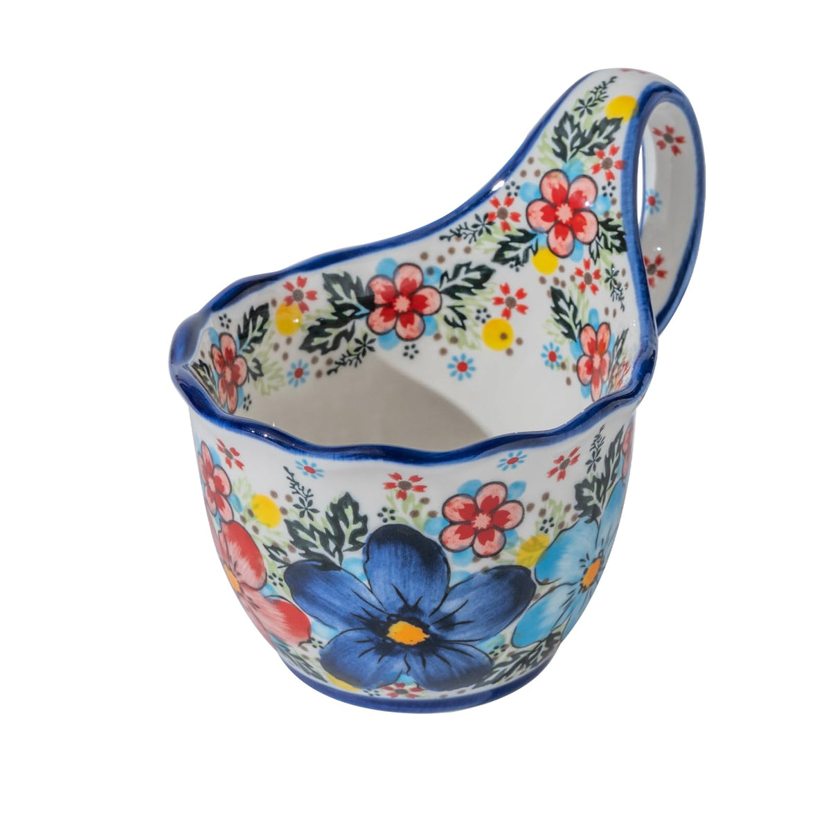 ALMA soup bowl with loop handle - Handpainted Polish pottery style, microwave safe