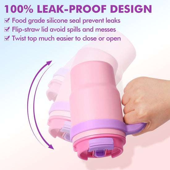 Fimibuke kids drinking cup — insulated with handle and straw, 16oz, BPA free stainless steel