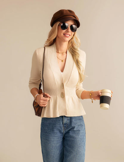 Grace Karin women cardigan sweater - Long sleeve cropped peplum coat