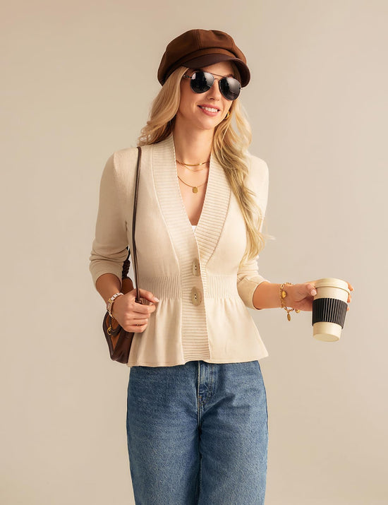 Grace Karin women cardigan sweater - Long sleeve cropped peplum coat