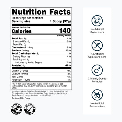 PROTEIN SUPPLEMENT POWDER — Grass-fed whey protein isolate, naturally flavored, gluten free