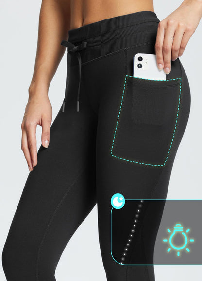 baleaf women's fleece lined leggings - water resistant high waisted pants with pockets