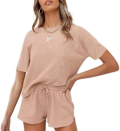 Coordinated outfit — Women's short sleeve waffle pajama set by Merokeety