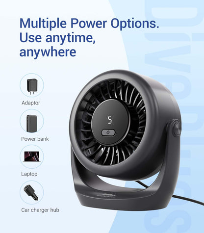 Diveblues electric fan — Ultra-quiet mini desk fan with LED display and 5 speeds