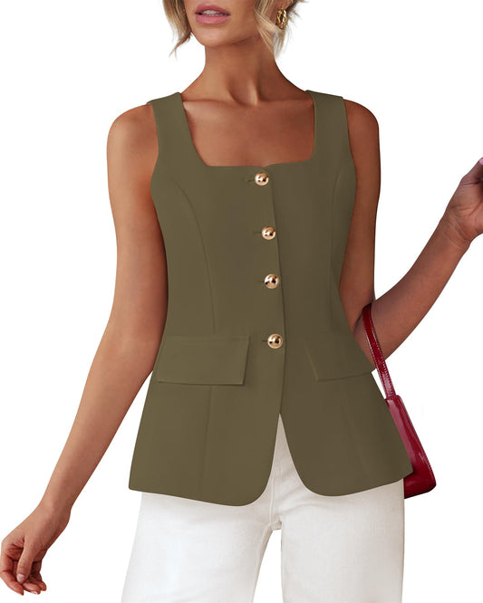 BTFBM womens blazer vest - sleeveless, square neck design.