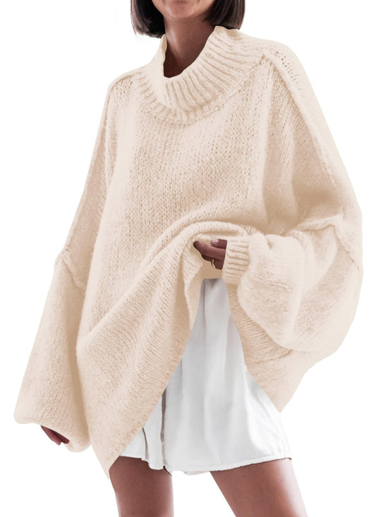 Sweater — Oversized mock neck batwing long sleeve ribbed knit tunic by Saodimallsu