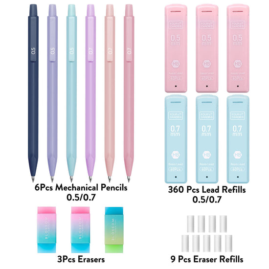 Writing instrument — Cute mechanical pencil set with pastel colors and accessories