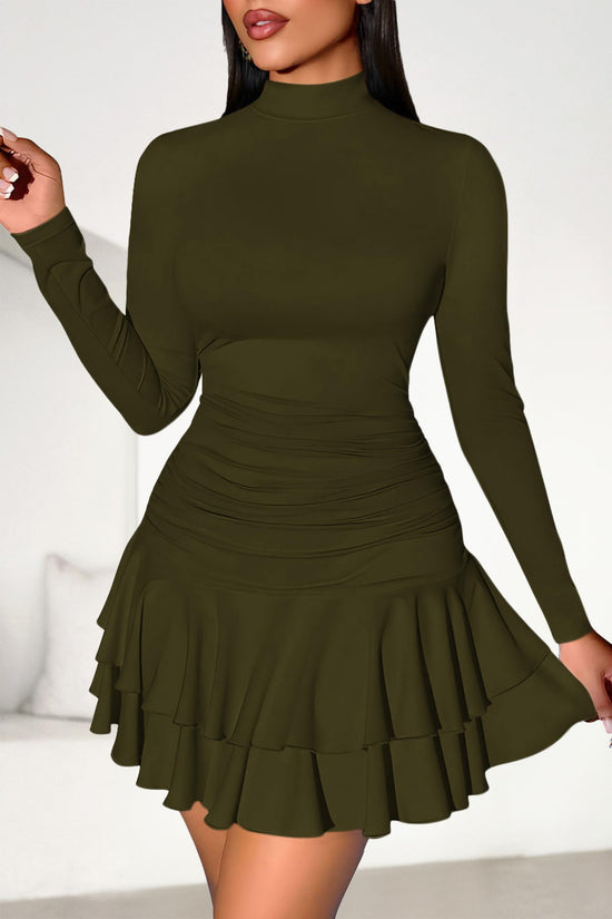 PRETTYGARDEN dress — Long sleeve mock neck ruched mini party dress