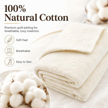 Pin Forest Natural Cotton Quilt Batting, 71"x79" Mid-Weight (200 g/m²) Cotton Batting for Quilting All - Season, 100% Pure, Breathable & Soft - Ideal for Quilting, Sewing, Wearable Art & DIY