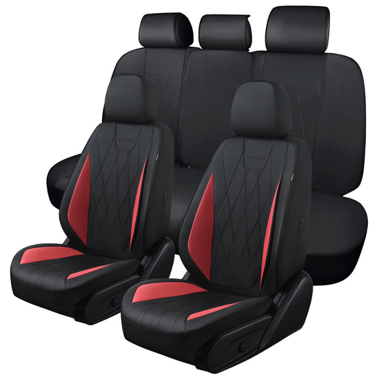 VEHICLE_SEAT_COVER — Leather five-piece set in red and black colors