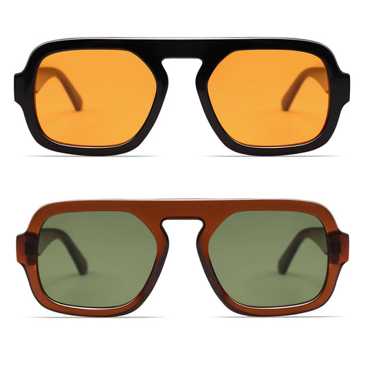VANLINKER retro square aviator sunglasses - 70s vintage style flat top rectangle design